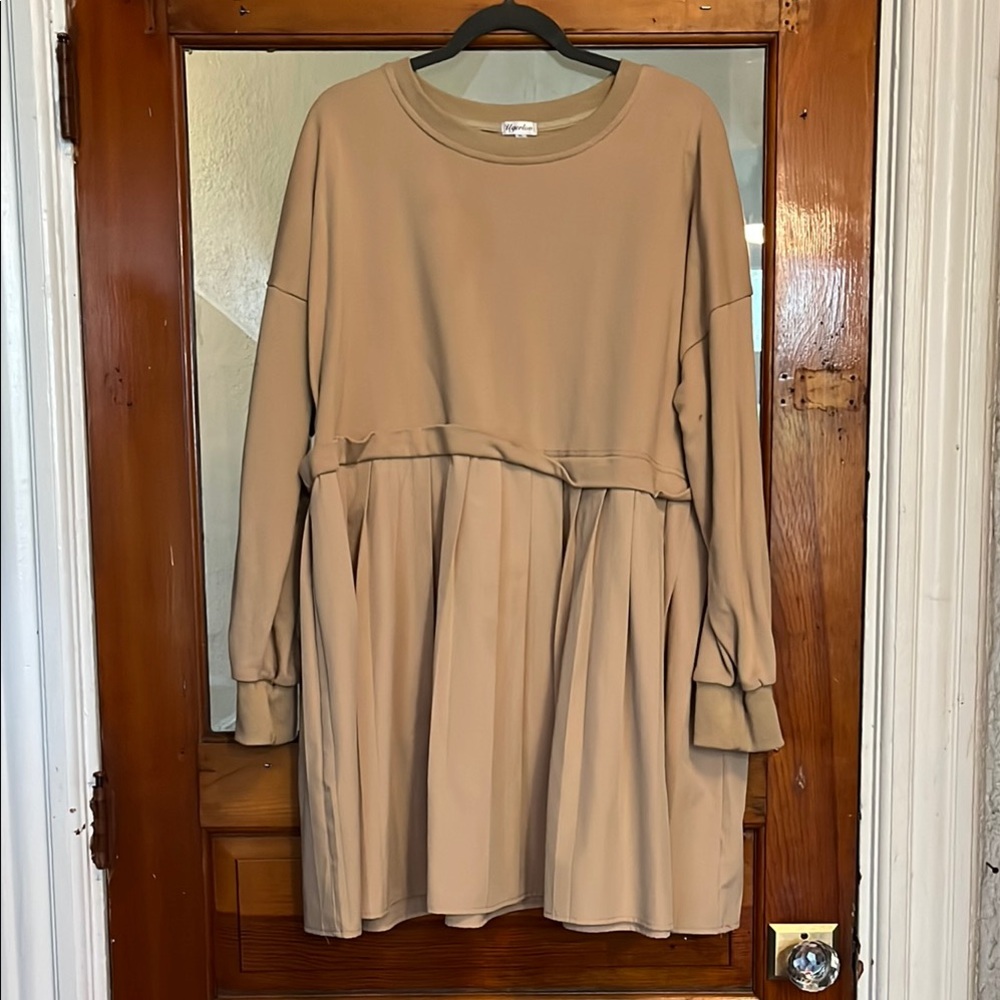 Tan Long Sleeve Dress with Relaxed Design